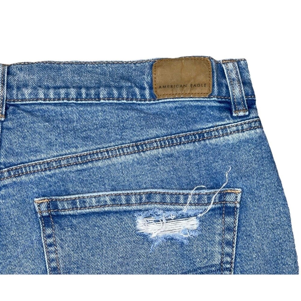 American Eagle Highest Rise Baggy Straight Jeans Size 14R Light Wash Distressed - Picture 9 of 14